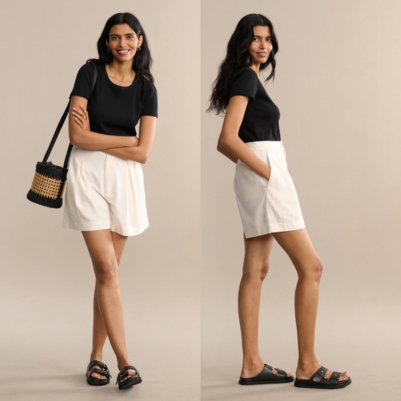 JENNI KAYNE | Bestselling Raw Silk Pleated High Waisted Short in Ivory | Size 12 - Picture 1 of 14